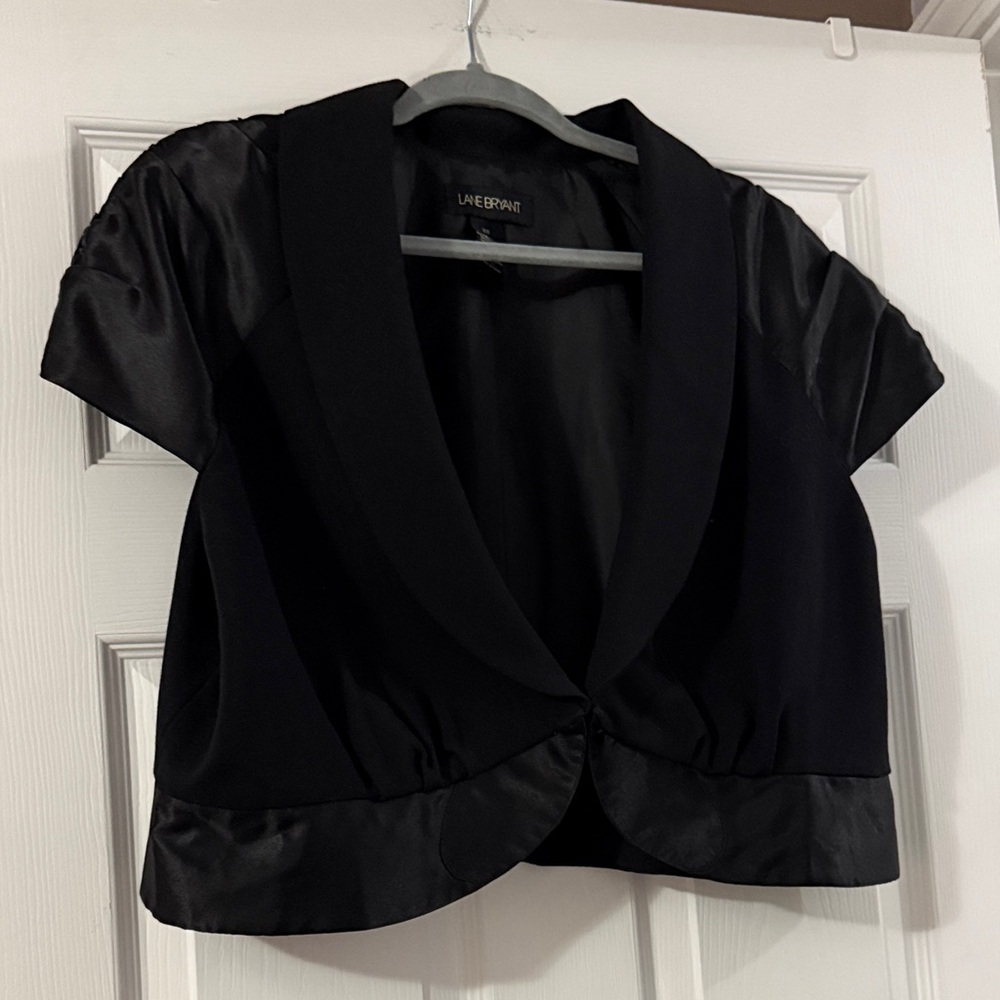 Lane Bryant Black Satin-Trim Short Sleeve Bolero Jacket